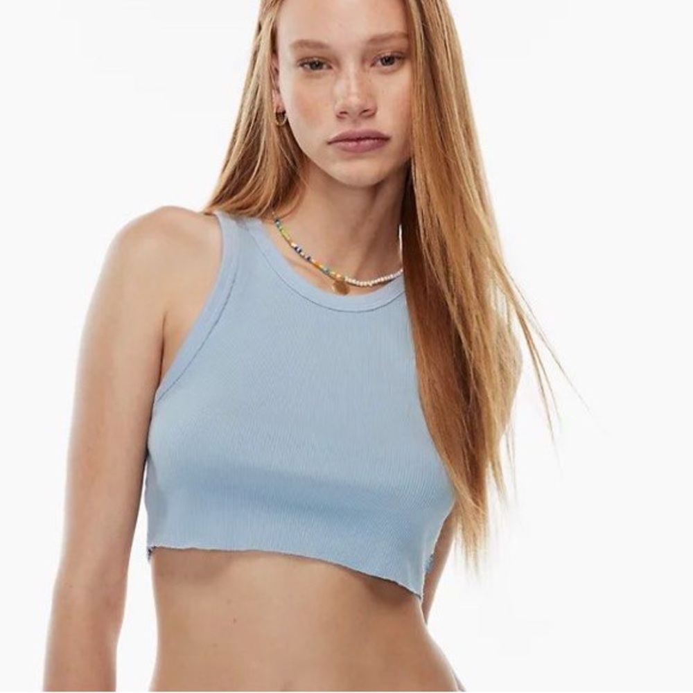 Aritzia TNA Ribbed Cropped Racer Tank ‘Dune Blue’